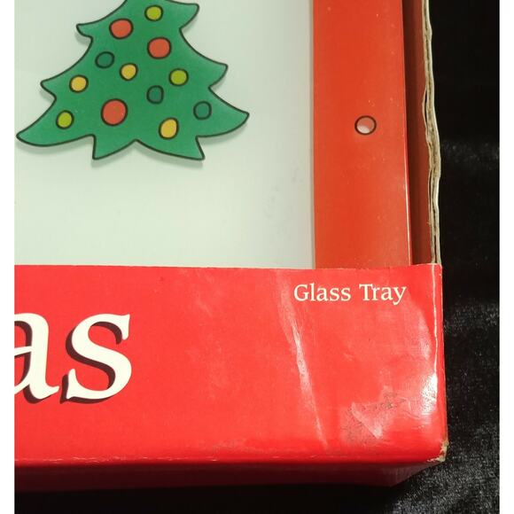 NIB Fitz & Floyd Merry Christmas Tree GLASS TRAY 12.5" X7”Serving Plate Platter - Picture 5 of 7